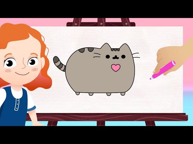 How to draw Pusheen The Cat | Drawing with Wibbi Kids | Learn to draw step by step