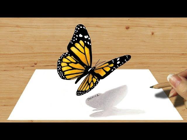 3D Colored Pencil Drawing of Butterfly - Speed Draw | Jasmina Susak 3D Art