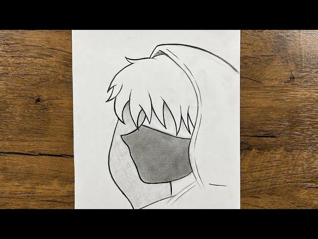 Easy sketch for beginners | How to draw anime boy wearing a hoodie