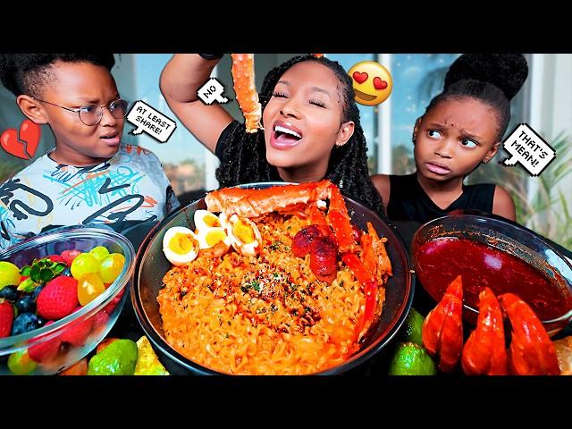 CHEESY 2X SPICY KING CRAB BULDAK NOODLES SEAFOOD MUKBANG | QUEEN BEAST