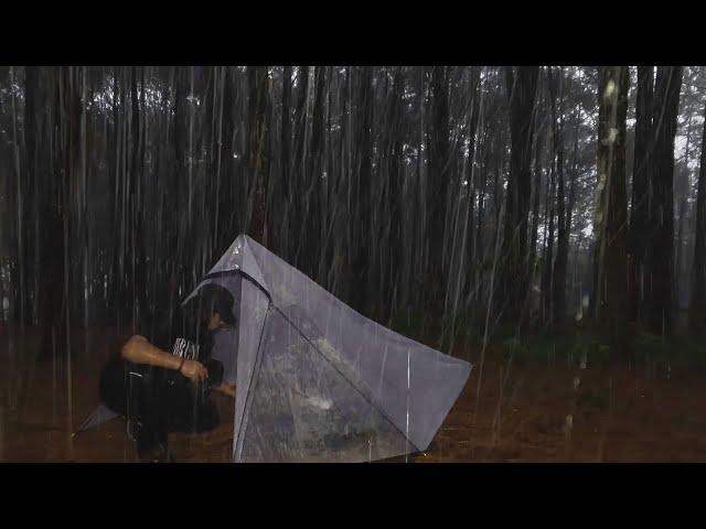 SUPER HEAVY RAIN! SOLO CAMPING IN HEAVY RAIN AND THUNDER - RELAXING CAMPING RAIN