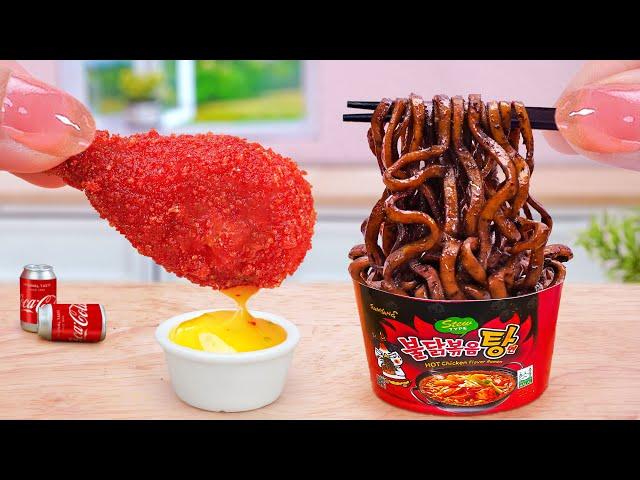 Best Korean Street Food  Miniature Black Bean Noodle Fried Chicken Cheetos | Tina Mini Cooking