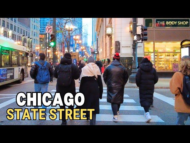 CHICAGO Walking Tour - STATE STREET on Sunday(February, 4, 2024) 4k 60fps | city Sounds