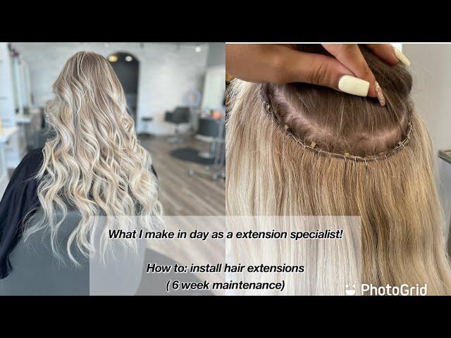 How to install handtied extensions! Waterfall method |what I make in a day #hairstylist #salon