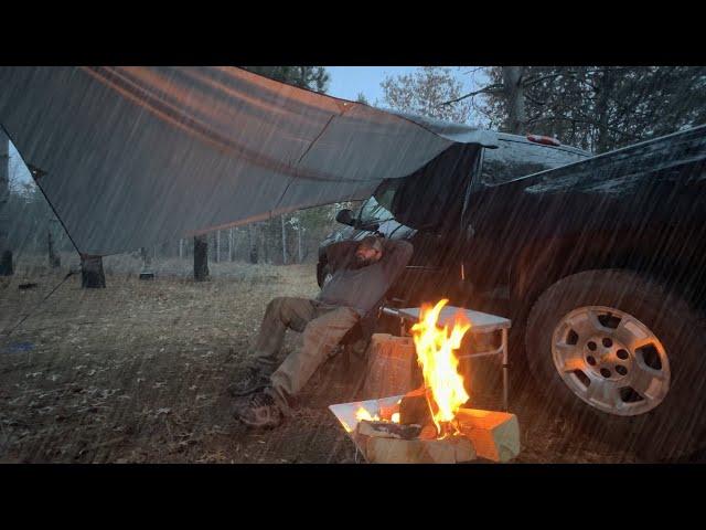 Solo Truck Camping in Winter Rain