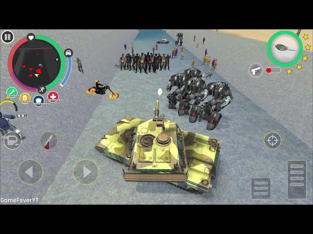 Rope Hero: Cheatground MOD (Khaki Army Tank Destroy robot car) separate robot in sea gateway - HD