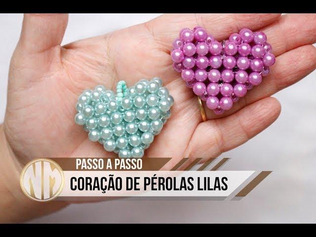 Coração de Pérolas Lilas - passo a passo