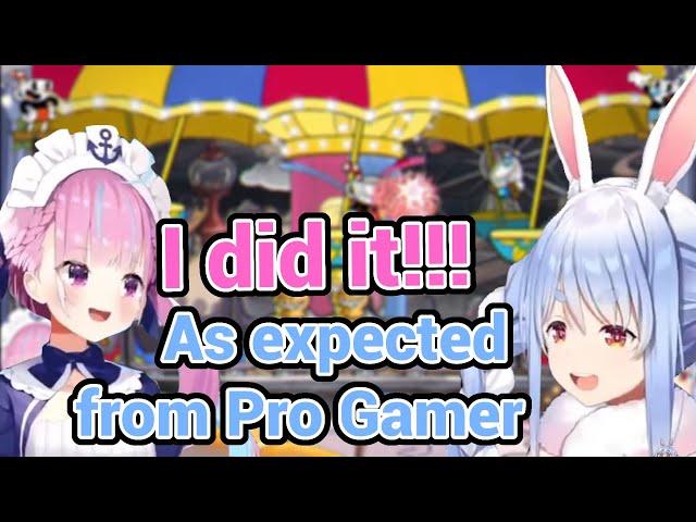 Pekora Got Really Amazed by Aqua Pro Gamer Move in Cuphead Collab!!!!