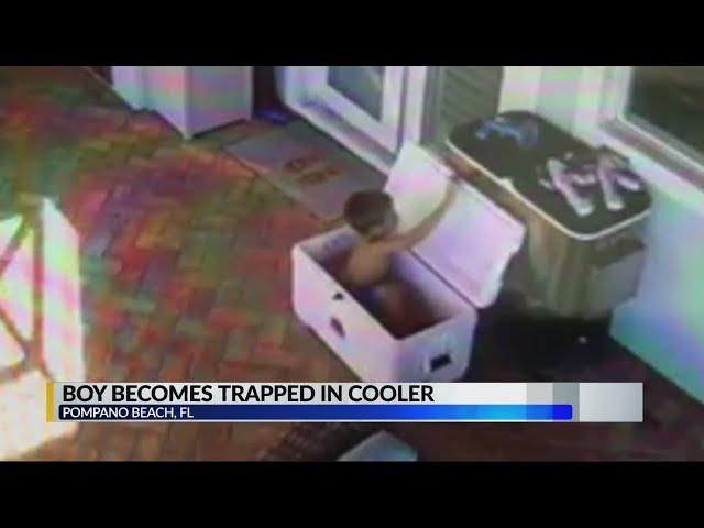 Boy becomes trapped in a cooler