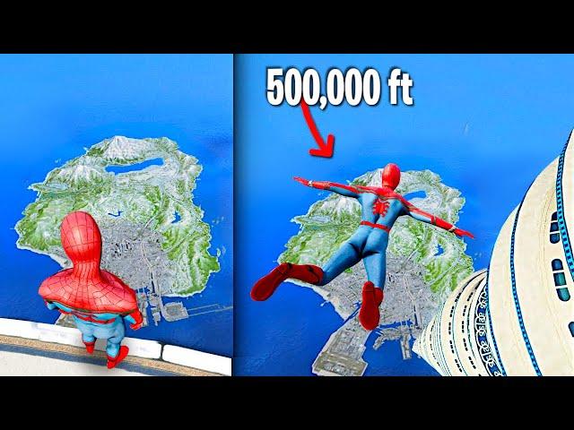 Jumping Off The TALLEST BUILDING as SPIDERMAN In GTA 5.. (Mods)