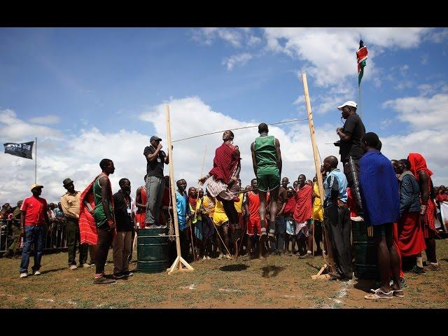 Maasai-warrior style high jump in Africa