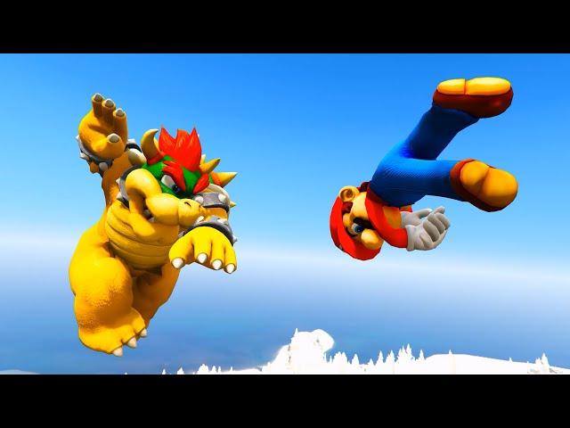 Mario vs Giant Bowser Wario Waluigi Ragdoll Compilation GTA 5 Fails Funny Moments Ragdoll