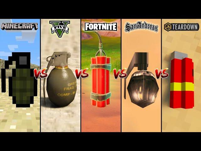 MINECRAFT GRENADE VS GTA 5 GRENADE VS FORTNITE GRENADE VS GTA SA GRENADE VS TEARDOWN - WHICH IS BEST