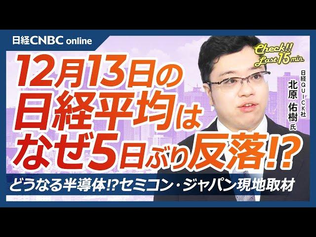 【12月13日(金)東京株式市場】日経平均株価は5日ぶり反落、利益確定売り優勢／メジャーSQ影響は／タイミーS高、闇バイト対策は／半導体株今後は？セミコン・ジャパン現地リポート／来週FOMCと日銀会合