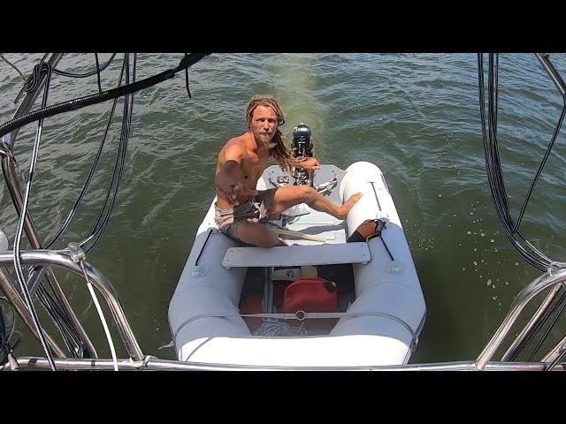 Towing our HUNTER 33 Sailboat with a 3hp outboard down the ICW [Ep 137]