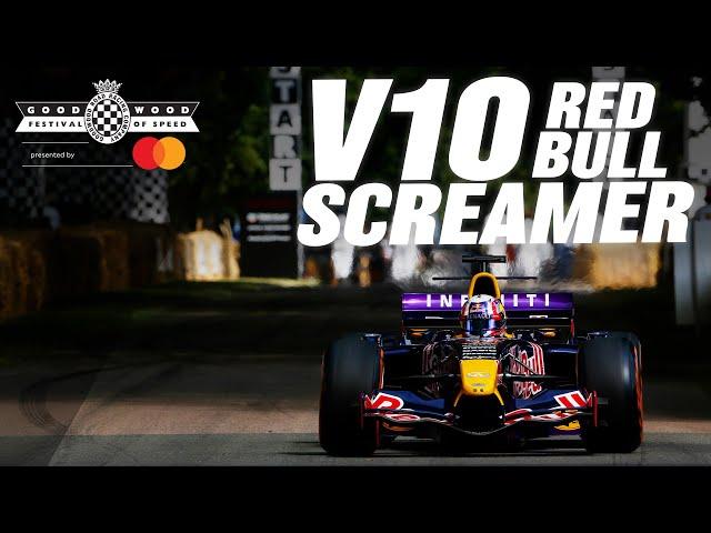 Pierre Gasly takes screaming V10 Red Bull RB-1 up Goodwood Hill