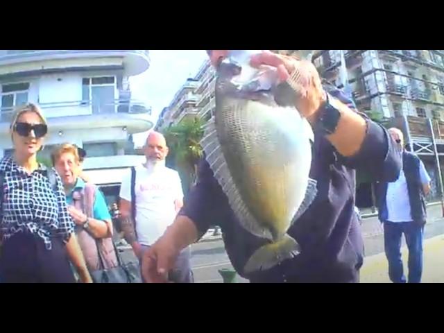 Gilt-head bream rod fishing on the old seafront of Thessaloniki