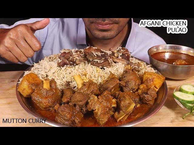 AFGANI chicken pulao spicy potato mutton masala curry spicy mutton gravy salad eating show mukbang