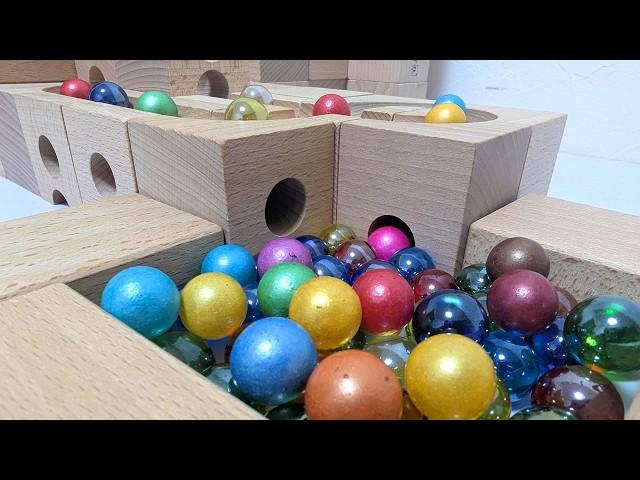 Marble Run ASMR  Cuboro wooden blocks. Two route courses