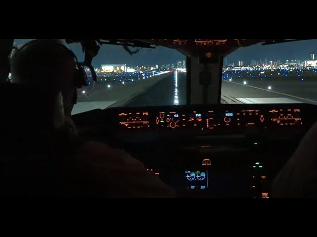 MIA Miami Airport- Cockpit view of night takeoff, Boeing 767