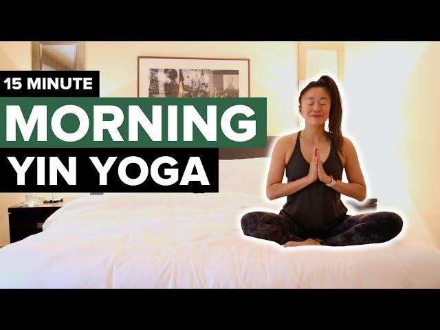 Yin Yoga Flow IN BED - Morning Hotel Room Yoga | 15 minutes