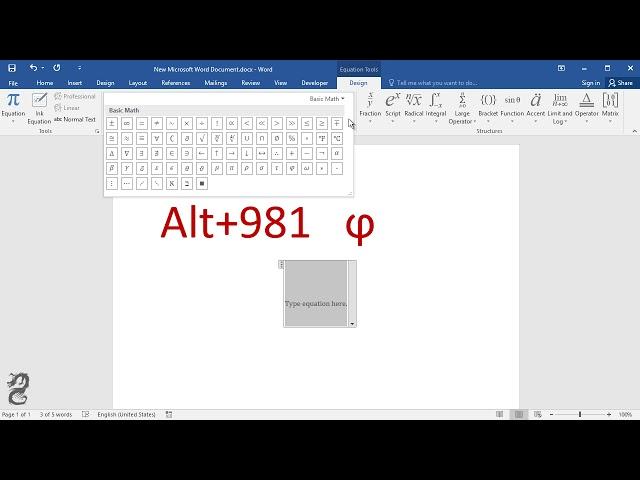 How to type phi symbol in Word