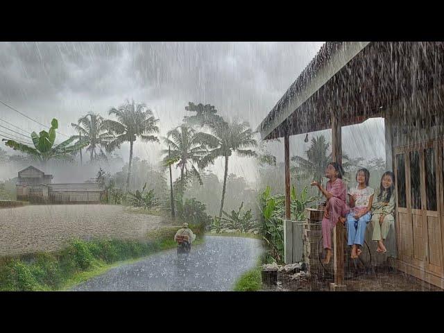 Super heavy rain and strong winds in my village | thunderstorm| fell asleep to the sound of the rain