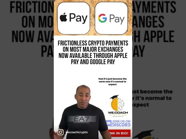 More adoption as Google/Apple Pay now allow frictionless transactions on multiple #crypto exchanges!