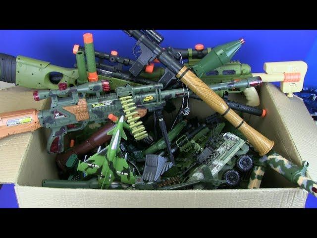 Big Box of Military Toys -Box Full of Guns Toys ! Military Gun,Trucks, Launch Rocket,Tanks Toy