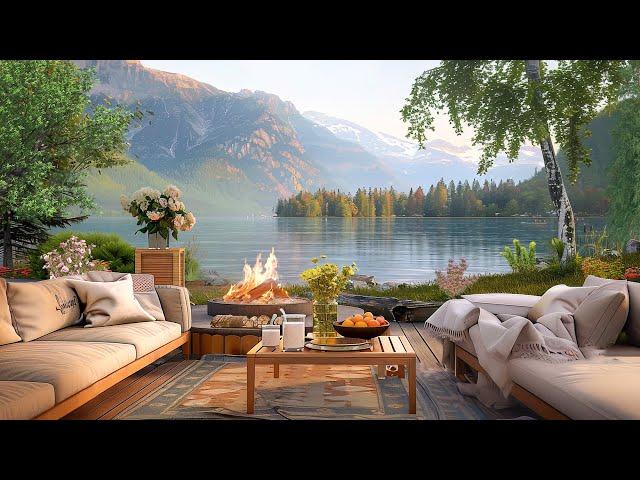 Morning Lakeside Ambience with Nature Sounds and Relaxing Campfire to Relax, Study
