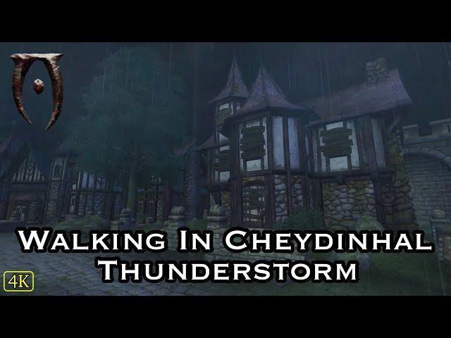 Oblivion - Walking In Cheydinhal With Thunderstorm, Music & Ambience - Jeremy Soule - Sleep & Study.