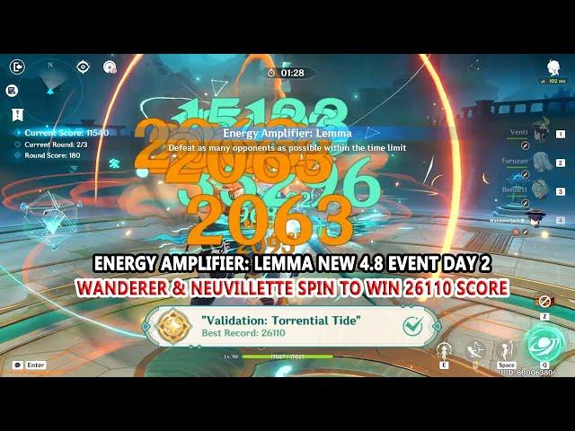 Energy Amplifier: Lemma New 4.8 Event Day 2 - Wanderer & Neuvillette Spin to Win 26110 Score