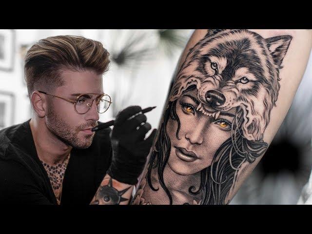 WOLF HEADDRESS TATTOO TIME LAPSE