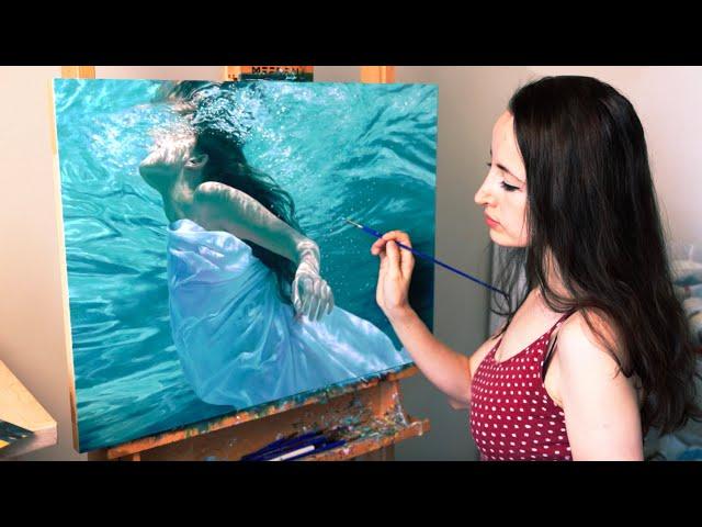 I painted myself underwater (again… lol) | Oil Painting Time Lapse | Realistic Water