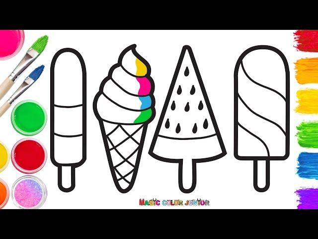 How to Draw Ice Cream Cone and 3 Other Types of Ice Cream | Step By Step