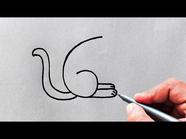 How to draw monkey from number 6 | Easy Monkey Drawing for beginners