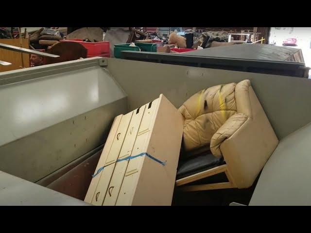 Komar Auger Shredding and Compacting Full-Sized Couches, Sofas, and Furniture Waste