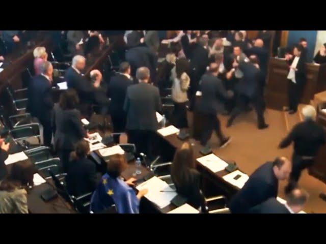 Депутаты подрались во время обсуждения законопроекта «Об иностранном влиянии» в парламенте Грузии