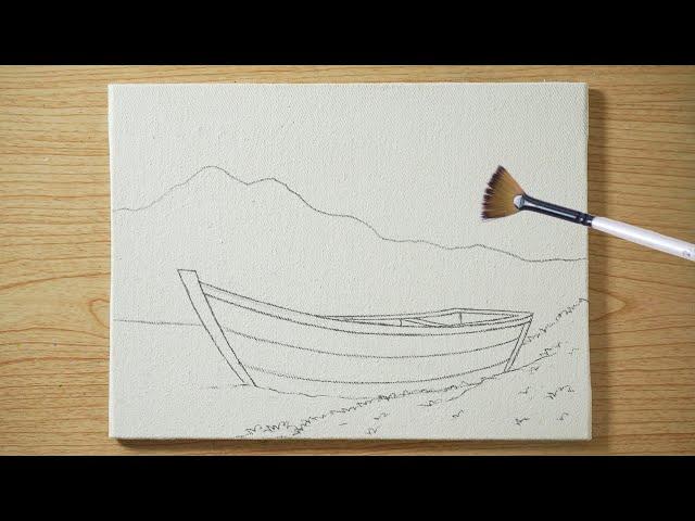 Peaceful Boat Landscape Painting/ Satisfying Acrylic Painting ‍️