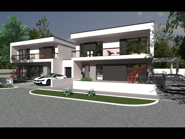 Proiect Casa Duplex Moderna cu Garaj   parcela pe colt #237