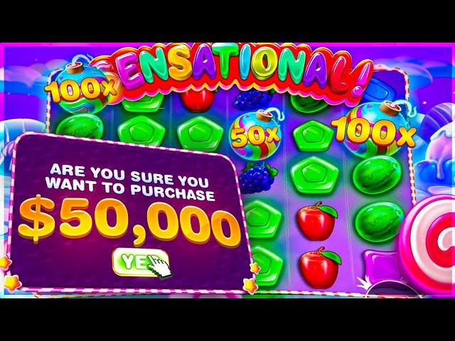 $50,000 SWEET BONANZA BONUS PAYS INSANE!?!?! (MASSIVE WIN)