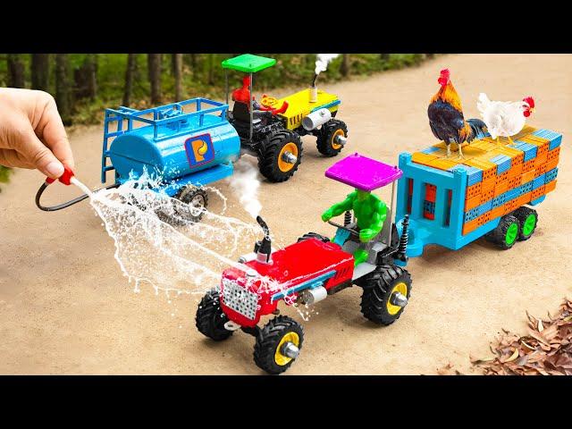 DIY mini tractor transporting gasoline rescue heavy truck | diy Fire Truck rescues Petrol Pump