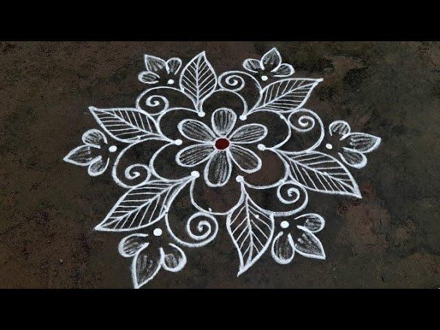 simple latest daily rangoli design 5*3dots Anu'srangoli small beautiful kolam flowers design