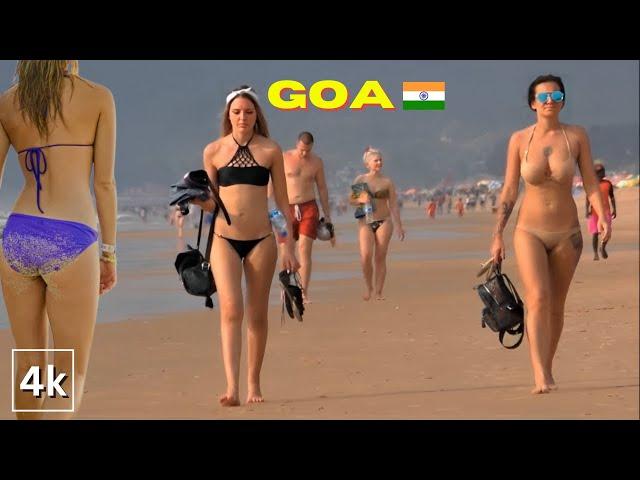 Walking on India's Russian beach | Arambol Beach Goa walking tour 4k | Walking on the goa beach 4k