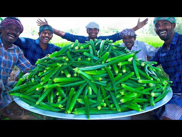 LADY FINGER FRY | Spicy Okra Recipe Cooking with Eggs | Village Style Okra Recipe | Cooking Okra
