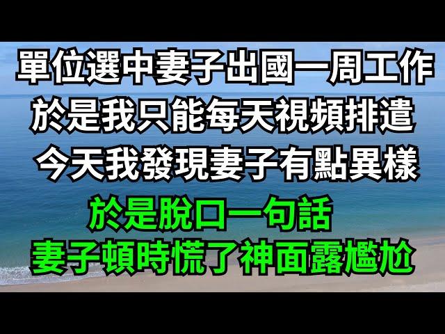 單位選中妻子出國一周工作，於是我只能每天視頻排遣，今天我發現妻子有點異樣，於是脫口一句話，妻子頓時慌了神面露尷尬！【一濟說】#落日溫情#情感故事#花開富貴#深夜淺讀#深夜淺談#家庭矛盾#爽文