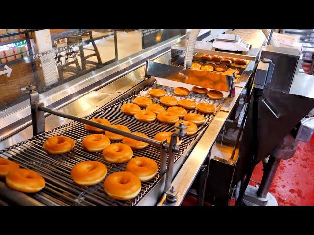 Variety of Christmas donuts made at the Crispy Cream Donut Factory / Doughnuts Factory in Korea