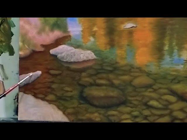 "Autumn landscape" how to draw transparent water|how to draw stones under water easily #painting #1