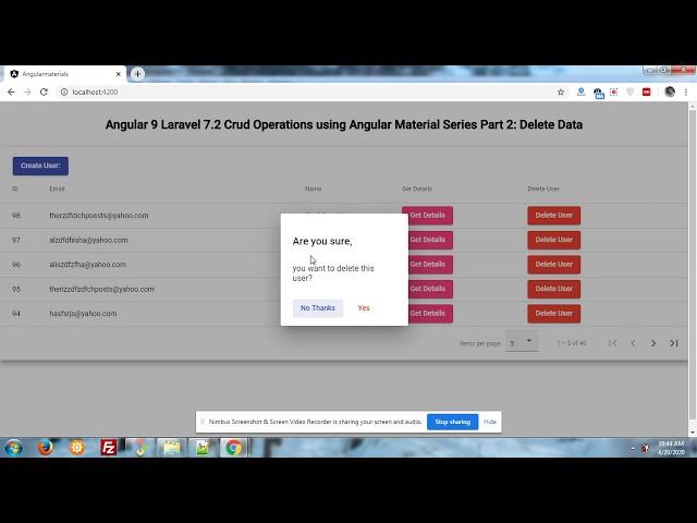Angular 9 Laravel 7.2 Crud Operations using Angular Material Series Part 2: Delete Data