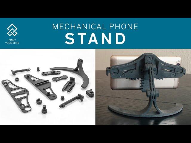 Print Your Mind: A Mechanical Phone Stand by Damian – 3D printed by Sintratec